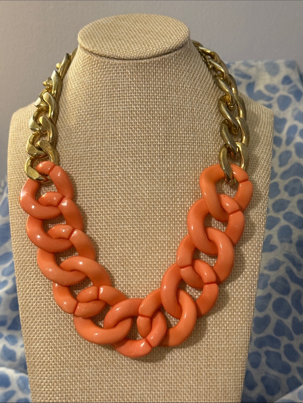 Coral Link Statement Necklace with Gold-Tone Chain